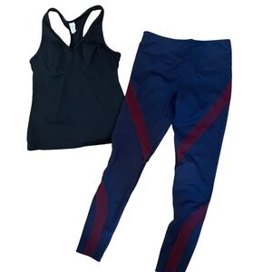 Qty 2 Victorias Secret VSX black underwire sport top and navy maroon leggings M